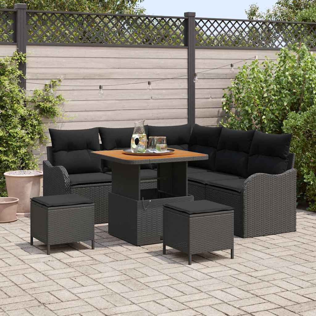 Garden Sofa Set with Cushions and Storage 8 pcs Black