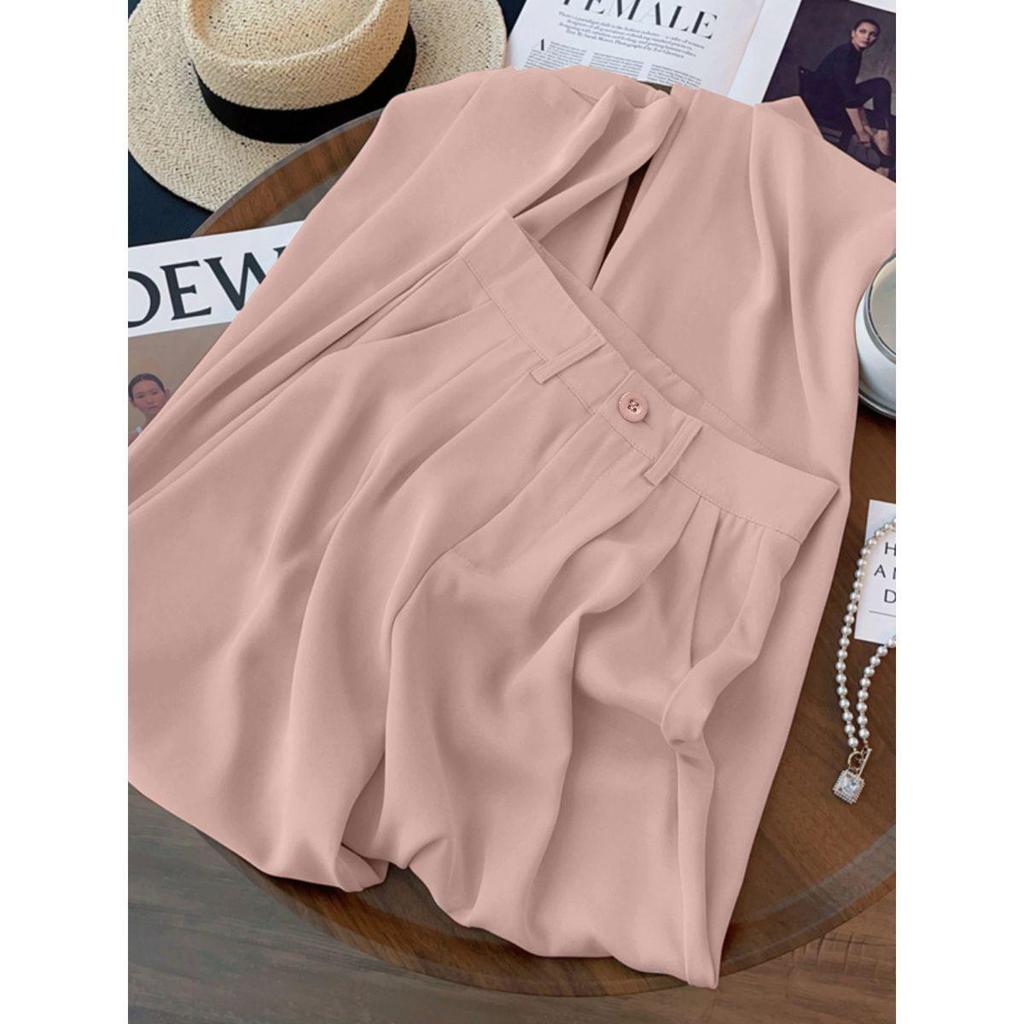 Women's Floor-Length Wide-Leg Pants, Spring/Summer 2026, High-Waisted, Loose Fit, Versatile for Petite Figures, Lightweight, Casual.
