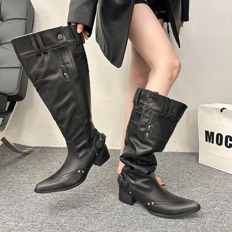 

Мода Новый Стиль Женские Ботильоны с Квадратным Носком на Шнуровке с Бантом Плиссированные Модные Ботинки Винтажные Ботинки-Чулки с Широким Голенищем на Блочном Каблуке-Столбике Средней Высоты для Женщин 42 чёрный