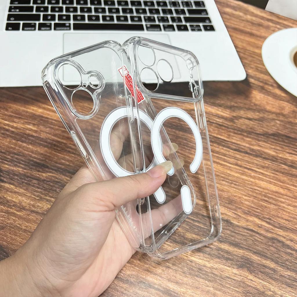 Crystal Clear Hard Phone Case For iPhone Air 17 Pro Max 16 15 Plus 14 13 12 11 Magsafe Magnetic Original Transparent Cover Funda