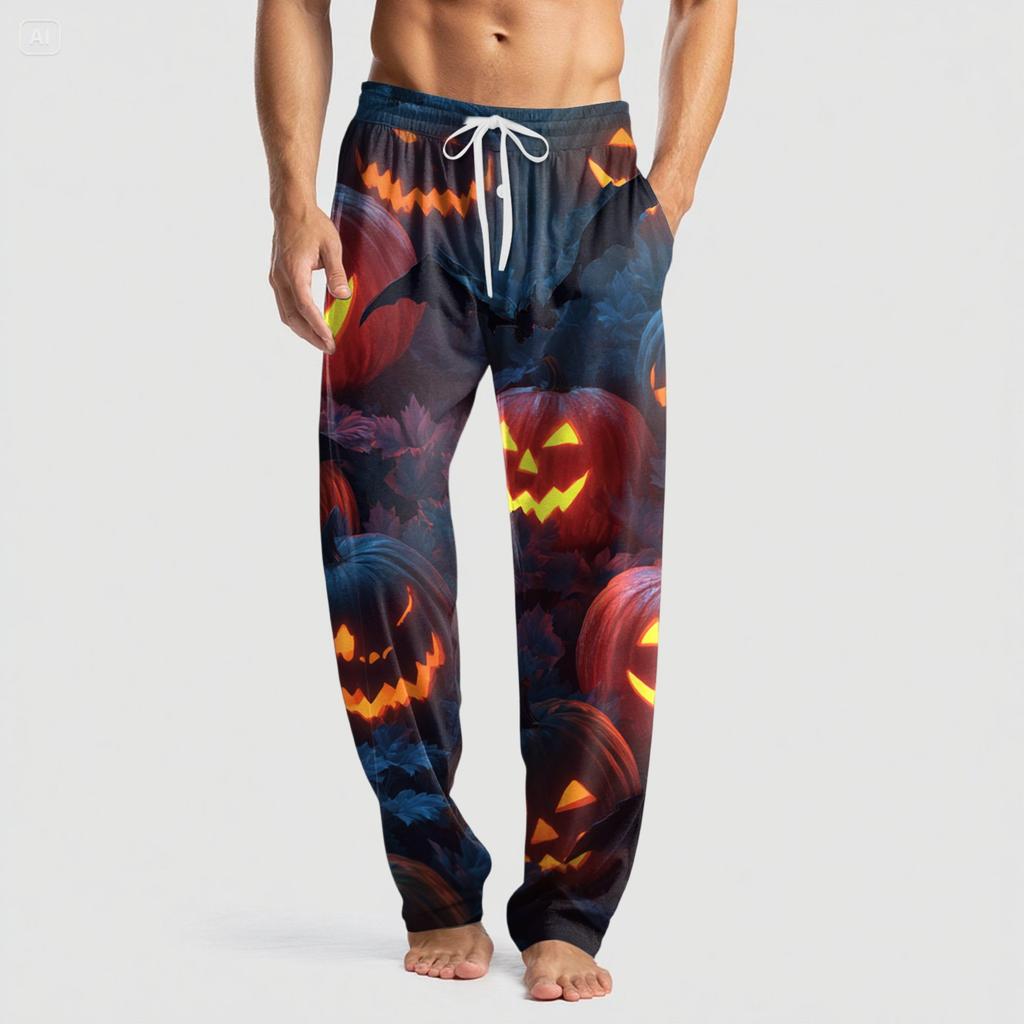 Men's Knitted Halloween Print Pocket Casual Pants Pajama Pants