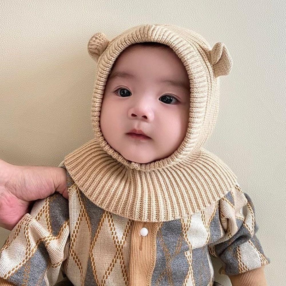 Ear Protection Baby Beanie Hat Solid Color Kids Scarf Cap Cute Knit Balaclava Hat  Winter
