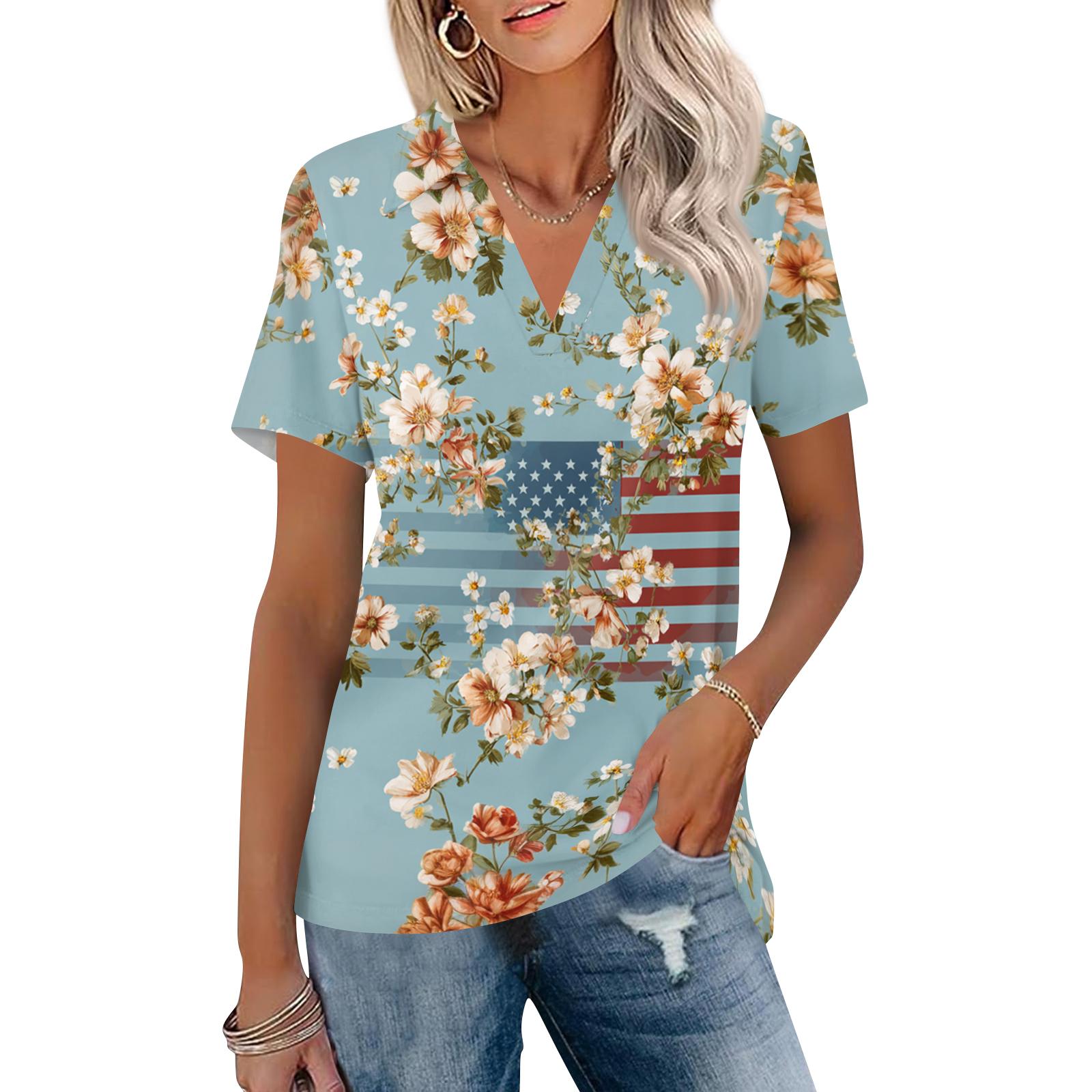

Women’s Short Sleeve V Neck T Shirt Casual Loose Fit Printed Top Soft Lightweight Fabric Comfortable Design L