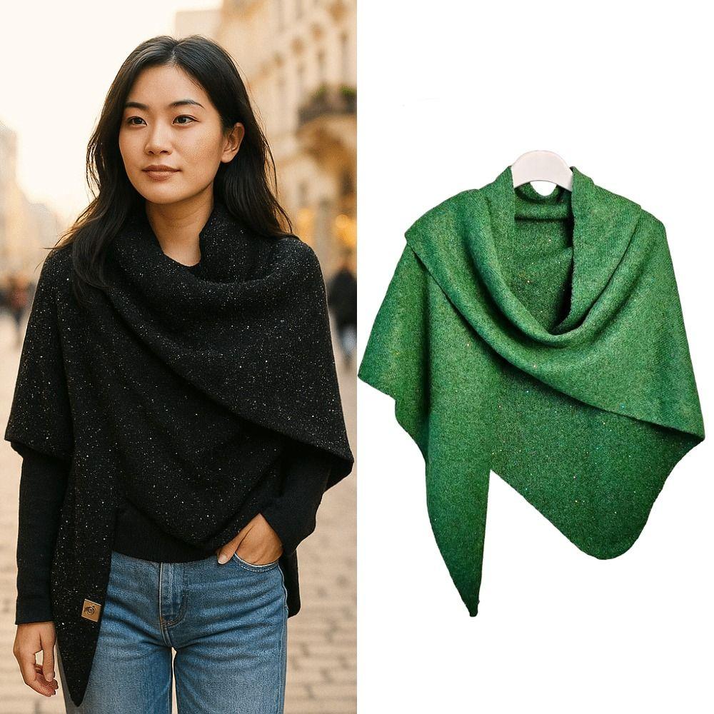 Winter Warm Woolen Shawl High End Mongolian Poncho Women Fashion Sequin Triangular Scarf