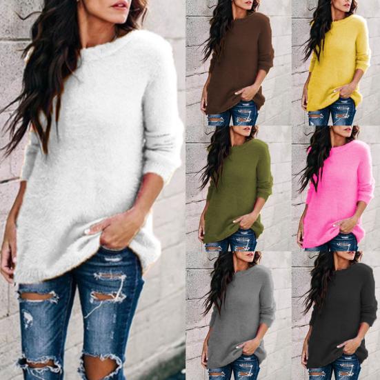 Moda Autunno Inverno Donna Maglione Morbido Colore Unico Manica Lunga Pullover Top