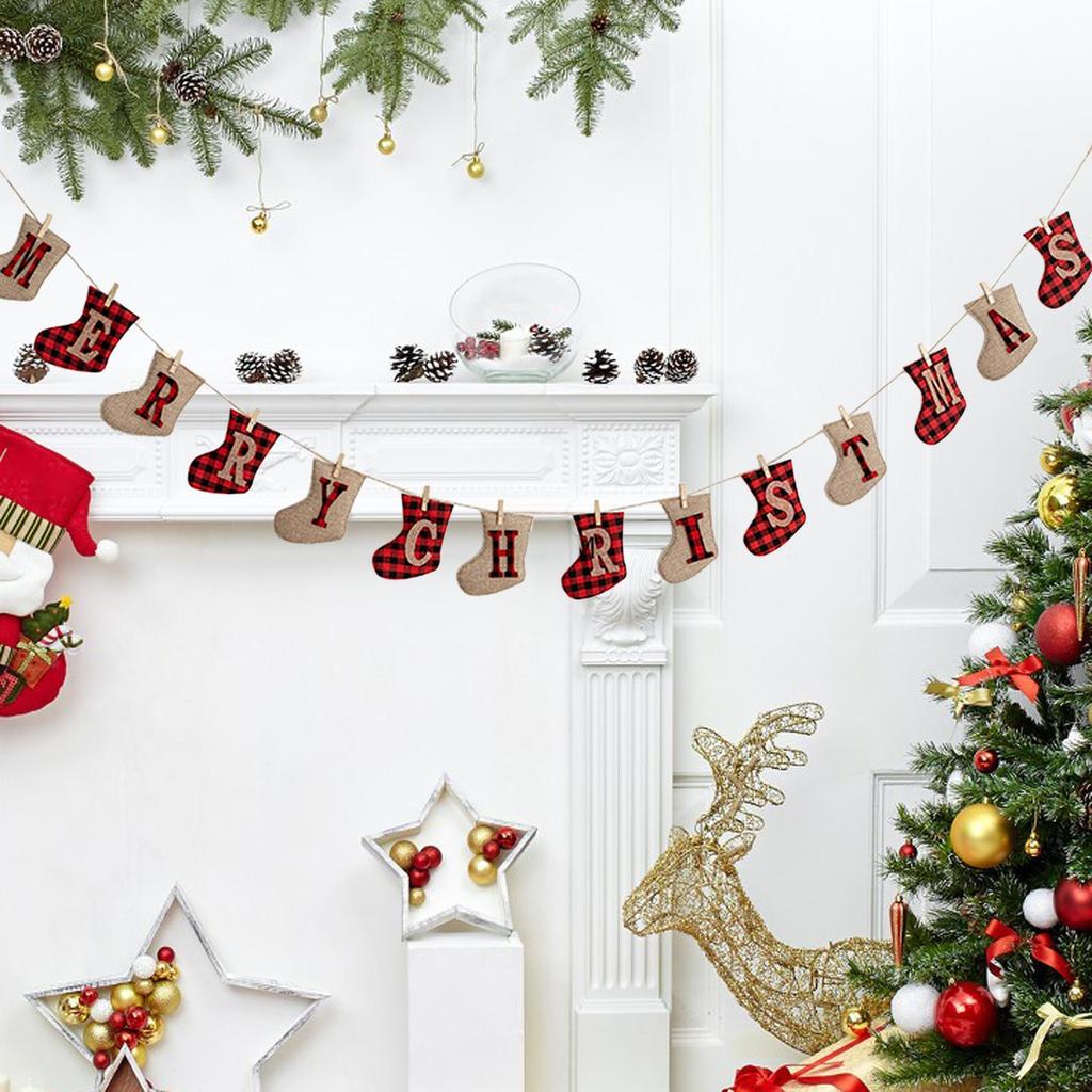 Merry Christmas Banner Unique Hanging for Outdoor Indoor Wall Fireplace