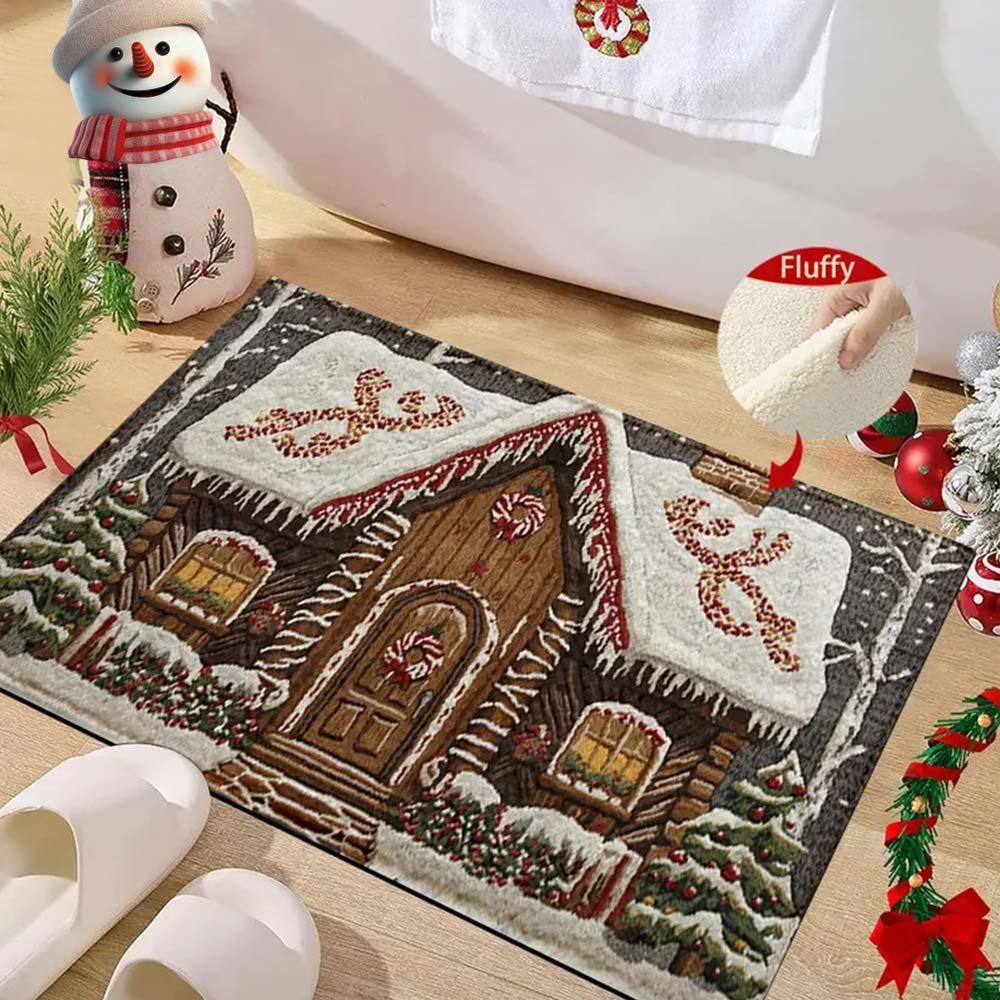 Water-absorbing Christmas Door Mat Gingerbread Man Pattern Santa Claus Design Bathroom Mat Christmas Decor Foot Mat