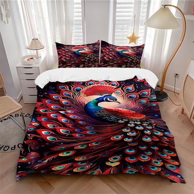 3pcs Peacock Feather Print Duvet Cover Set -Includes 1 Duvet Cover and 2 Pillowcases, No Quilt Core, All-Season Home Decor Yy251111206