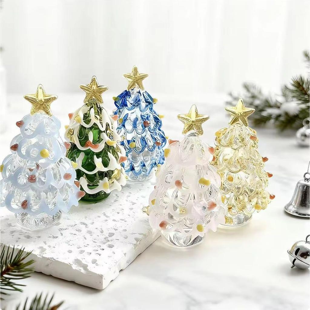 1 Mini Crystal Glass Christmas Tree Ornament, Collectible Small Statue, Christmas Theme, Christmas Decoration Small Statue