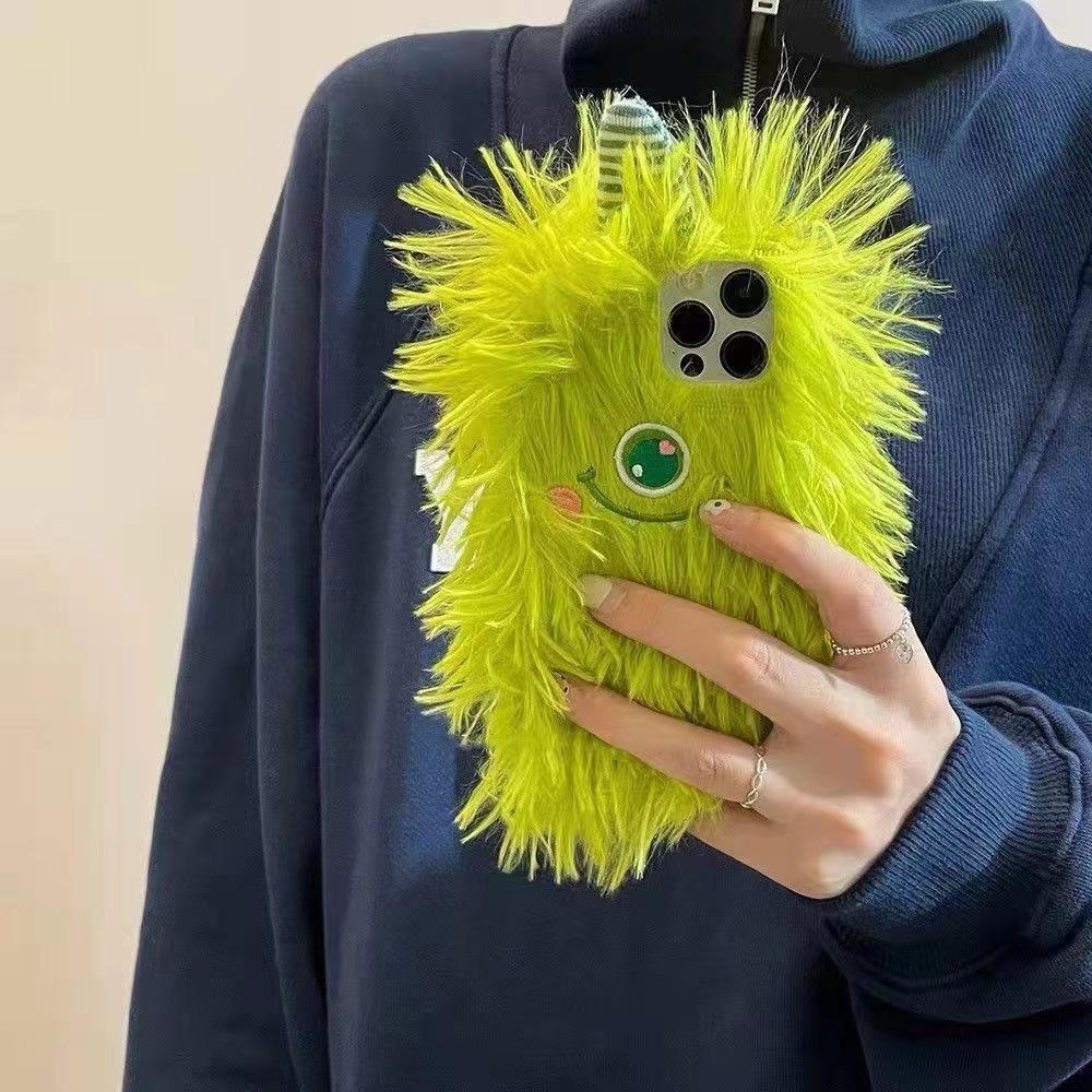 Cute Plush Big Eyes Baby Long Hair Monster Phone Case for IPhone16promax for Apple 15pro Phone Case X