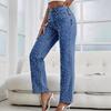 Pantalones Vaqueros para Mujer Abalorios Cintura Alta Casual Rectos para Mujer Ropa de Calle Elegante Empalme Denim Pantalones Femeninos
