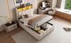 Letto imbottito 90*200cm con illuminazione LED e porta USB, testiera con mensole e spazio contenitore, letto singolo per bambini, beige lino