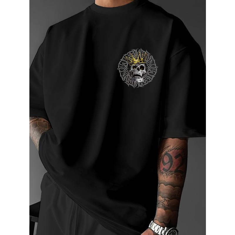 European Size Men'S Gothic Style T-Shirt Featuring a Skull And Crown Design - Creative Streetwear with a Loose Fit,