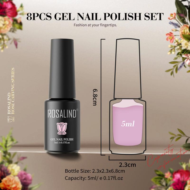 ROSALIND 8pcs Gel Nail Polish Set Gel Varnishes Kits Nail Polishes Hybrid Semi Permanent UV/Led Cure Box Kits for Nail Art Design