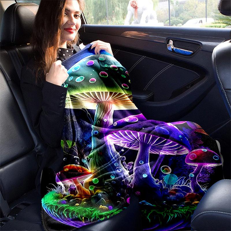 1ks Barevná fantasy deka s houbami, bytová dekorace, přehoz na pohovku, venkovní deka .W085