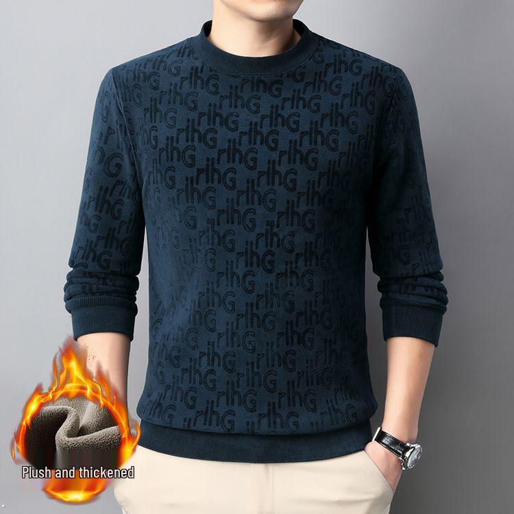 Men s Fleece-Lined Round Neck Hoodie - 2025 Autumn/Winter Collection 4XL
