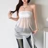 European and American Summer New Comfortable Casual Tube Top Polka Dot Micro-transparent Gauze Splicing Design Top Women