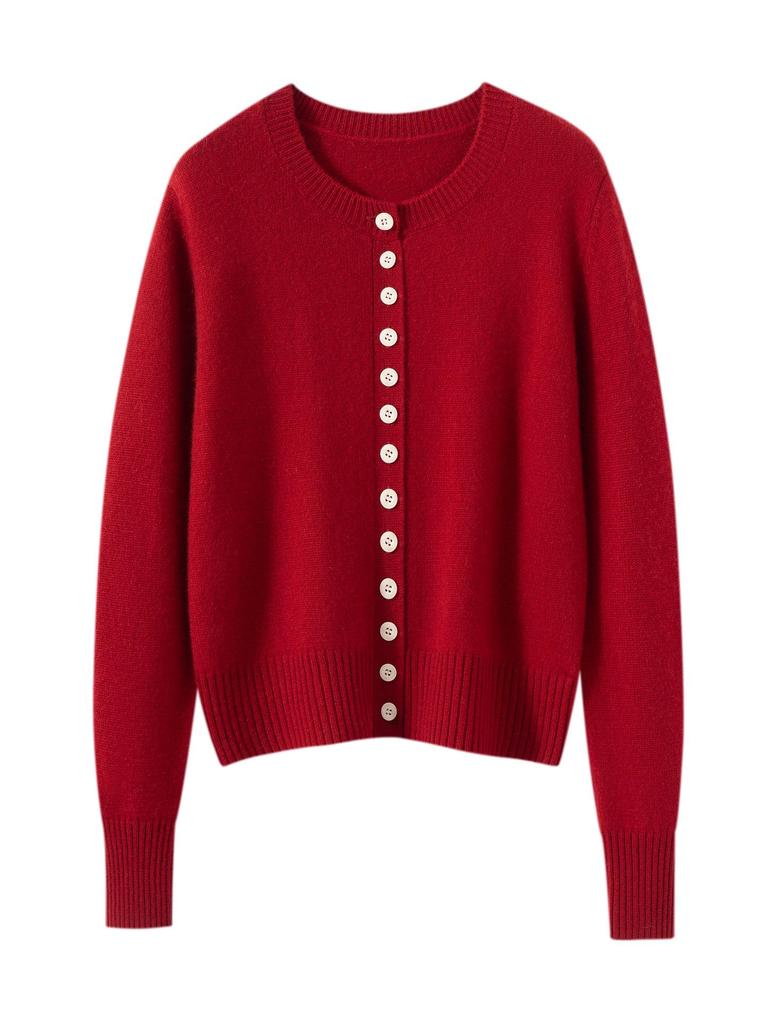 Cashmere Women's Round Neck Cardigan - 2026 Autumn/Winter, Single-Breasted, Solid Color, Versatile, Warm Outerwear.