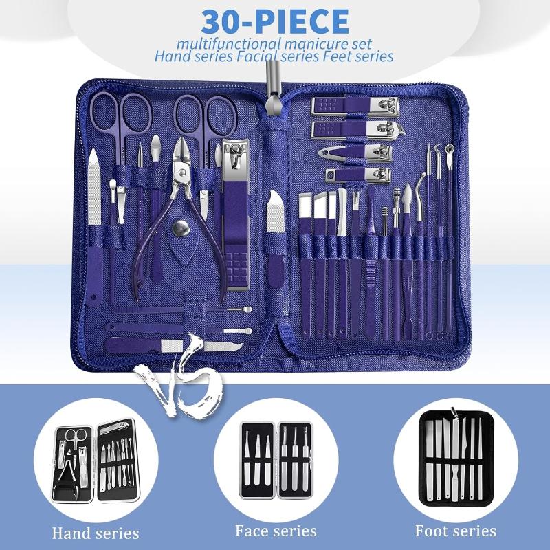 30Pcs Manicure Pedicure Kit Nail Clippers Kit Professional Stainless Steel Nail Care Tool Toenail Clipper Cutters Travel Case