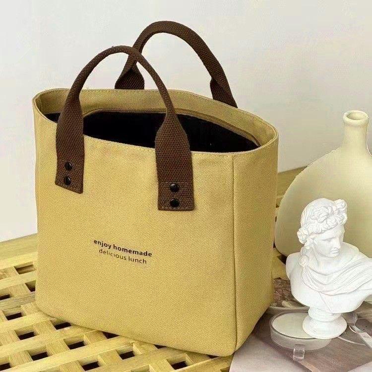 Geantă Tote Minimalistă Japoneză din Pânză Monocromă și Geantă de Umăr pentru Cutia de Prânz