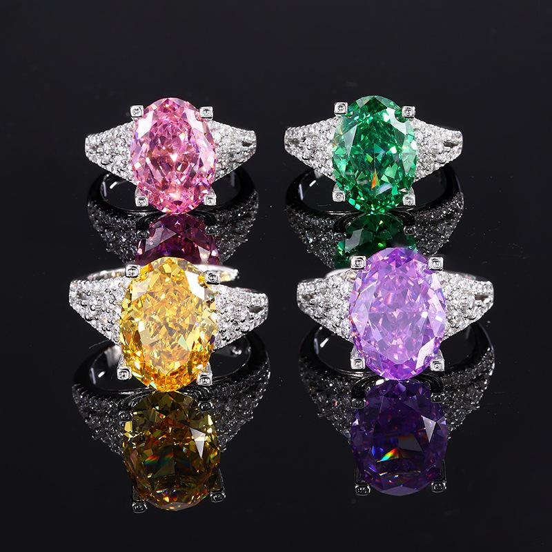 Jewelry Copper Bottom Gold Plated High Carbon Diamond Ice Flower Cut Pigeon Egg Copper Inlaid Ring Female 10 * 14