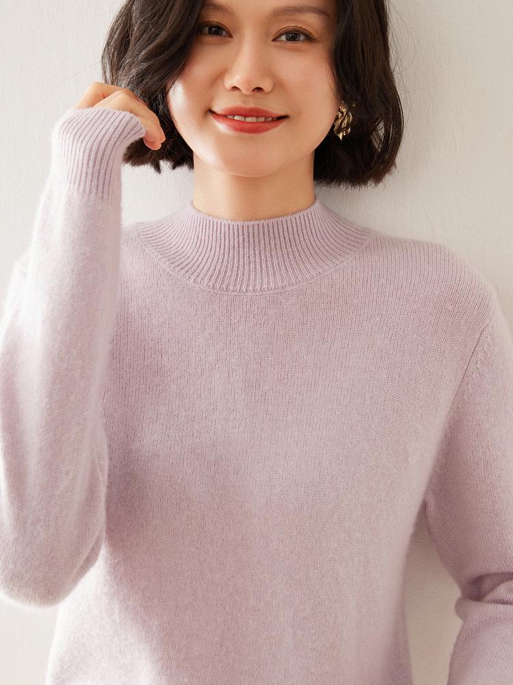 Cashmere Sweater Women's Loose Knit Half-High Neck Pullover for Autumn/Winter