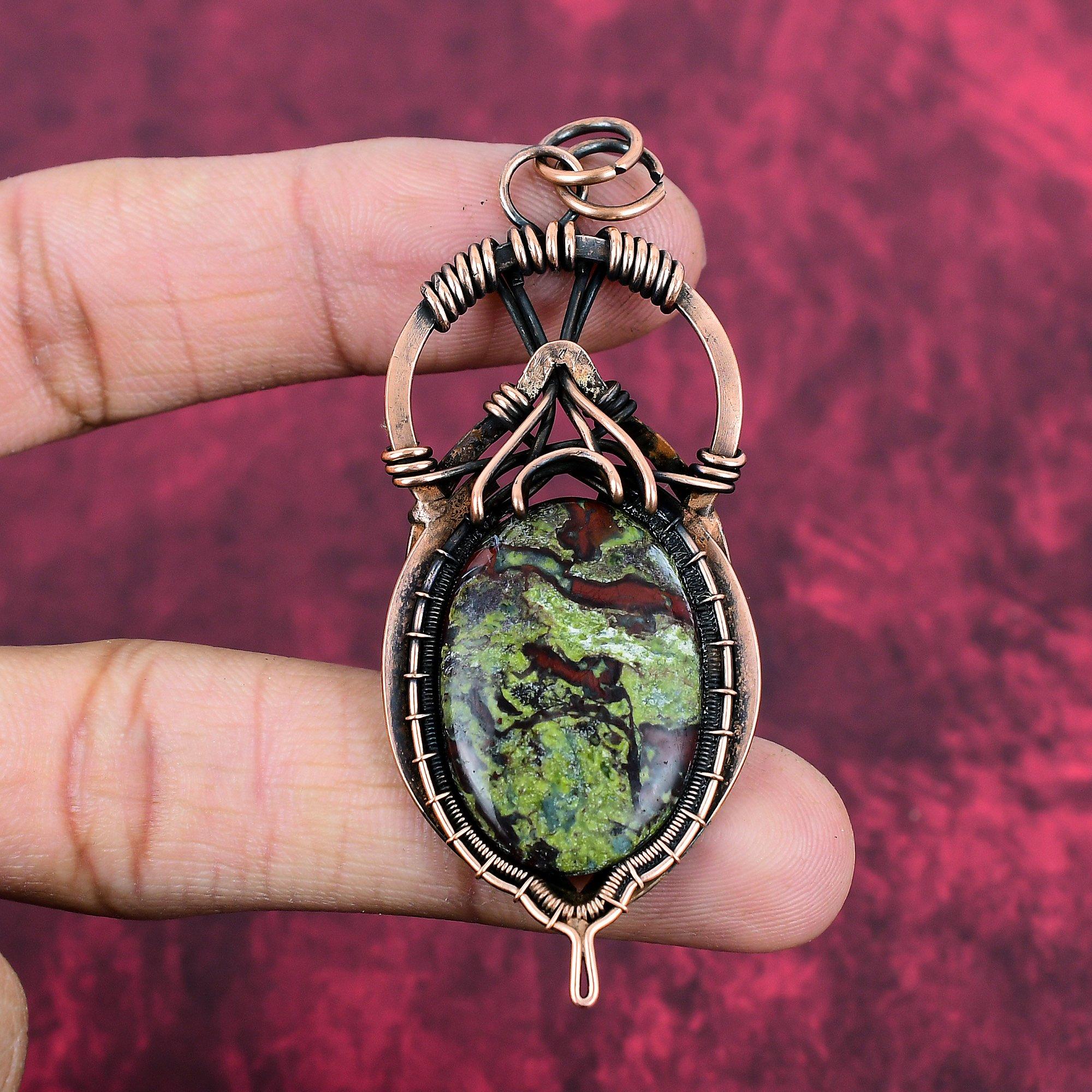 Dragon Bloodstone Pendant Copper Wire Wrapped Pendant Handmade Copper Jewelry Gemstone Pendant Engagement Gifts Dragon Bloodstone Jewelry