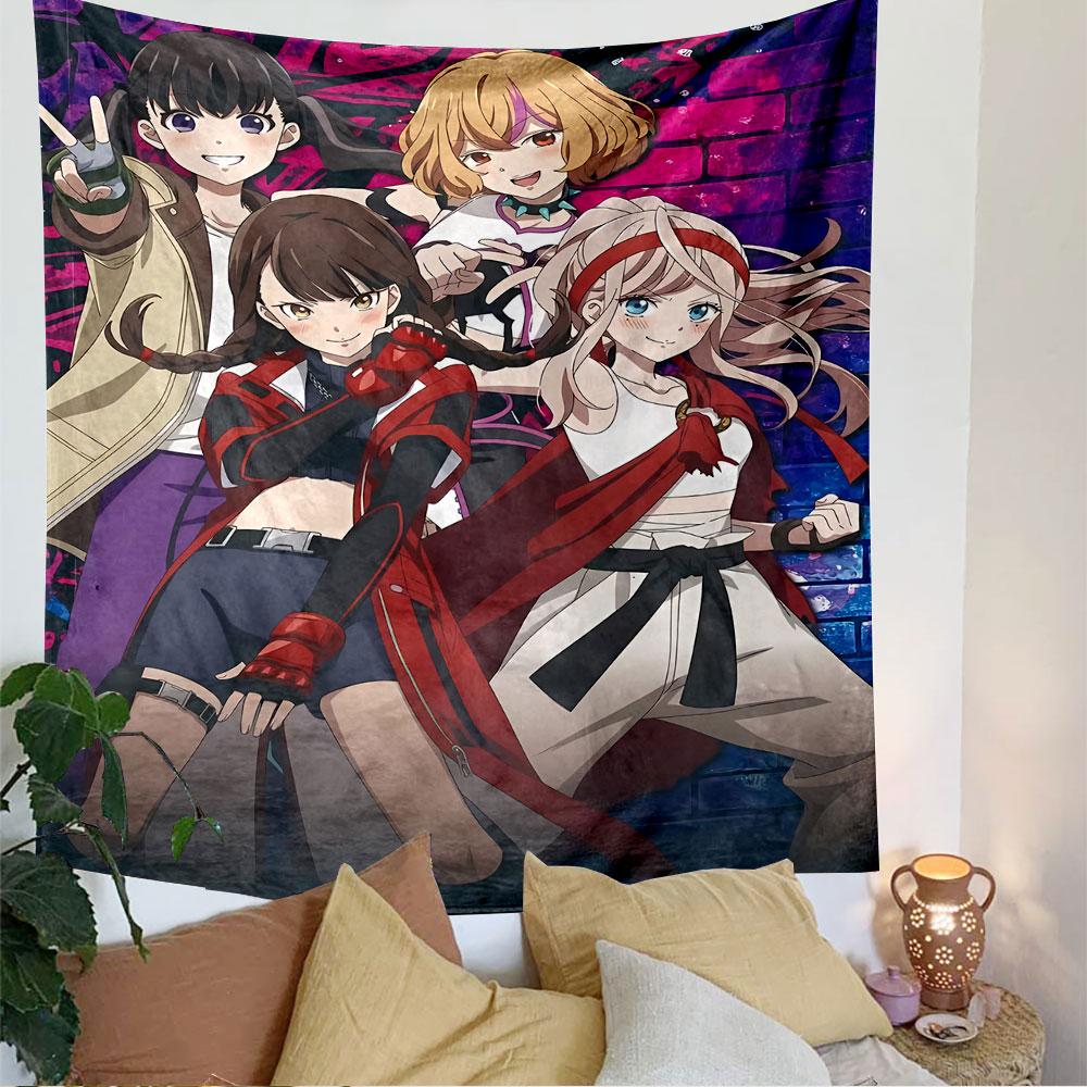 Anime Girls Four Tapestry Wall Hanging, Kawaii Manga Illustration, Wall Decor for Bedroom Living Room Dorm