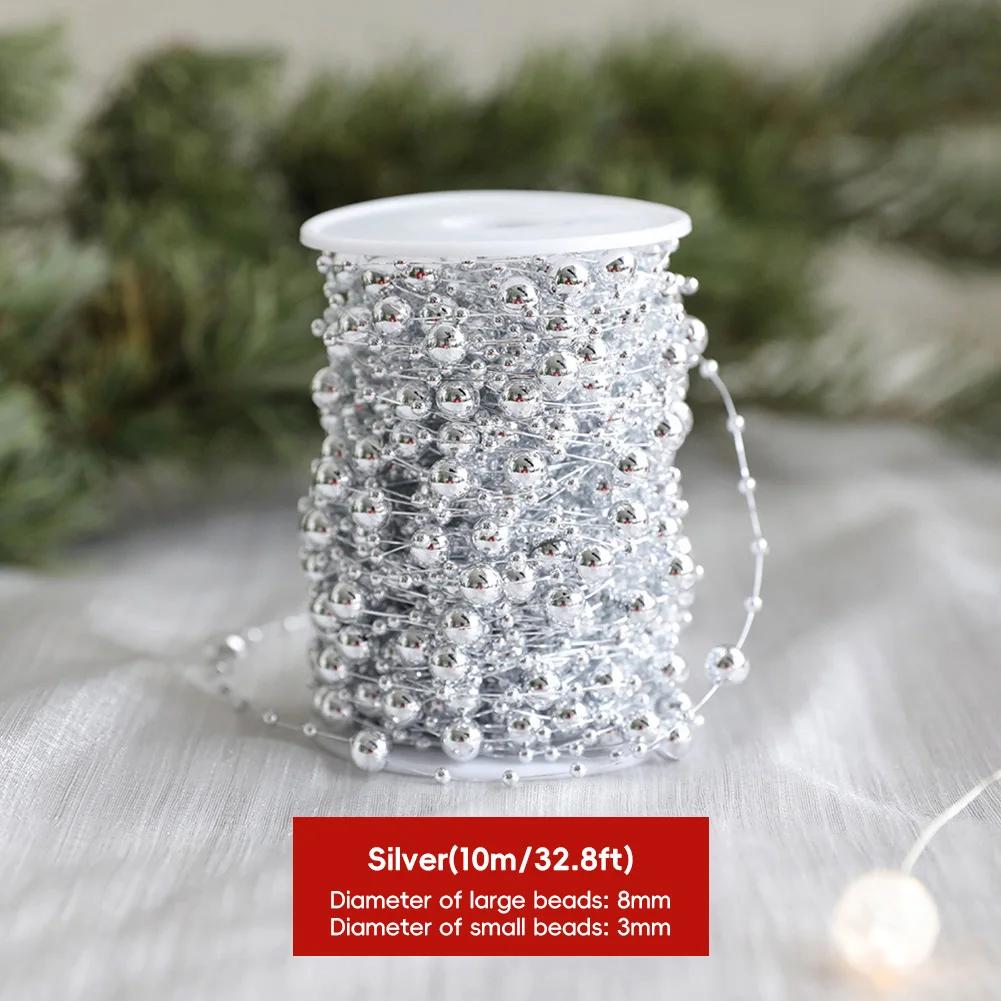 2026 Premium Plastic Artificial Pearl Flower Chain 10m Wreath Bead String Ideal for Christmas Wedding Party Tree Decor