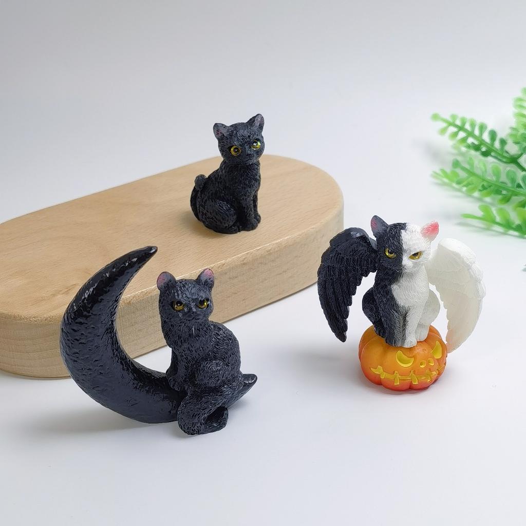 100 Stück Halloween Schwarz-Weiß-Katzen Harzfiguren Mini Harzornamente für Mikro-Landschaft Auto Schreibtisch DIY Basteln Bonsai Dekoration