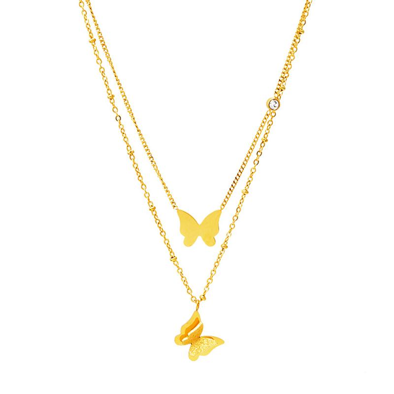 Edelstahl Gold Farbe Schmetterling Strass Halsketten Für Frauen 2 Schicht Halsband Trendy Neue Mode Geschenk Schmuck