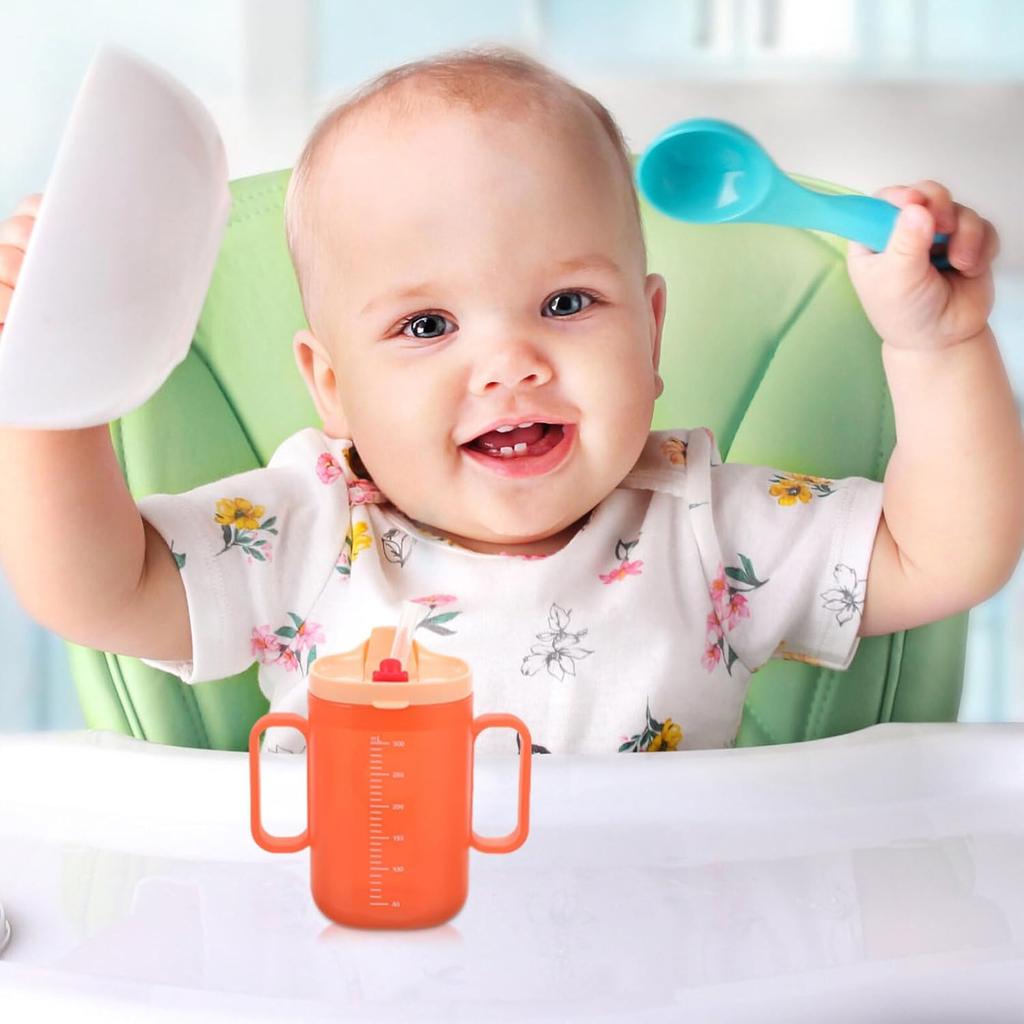 Alasum Adult Sippy Cup Independence 2-Handle 300ML Plastic Mug Drinking Cup with Straw Lid Handicap Cups for Limited Mobility Handicapped Accessories