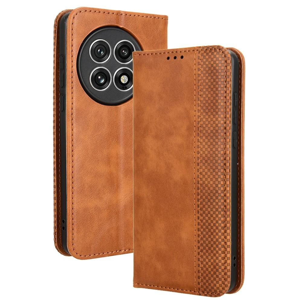 

For OnePlus 13 Leather Case Wallet Stand Retro Texture Phone Cover Brown