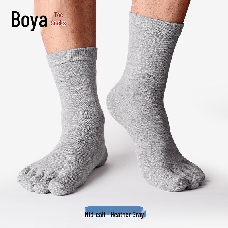 Men's Plus Size Pure Cotton Anti-Odor Five-Toe Mid-Calf Socks