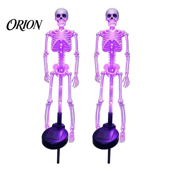 Weatherproof Seasonal Lawn Art Solar Skeleton Garden Stake Light, Halloween 3D Glowing Skull Yard Front Spooky Displays Decor with LED, Waterproof
