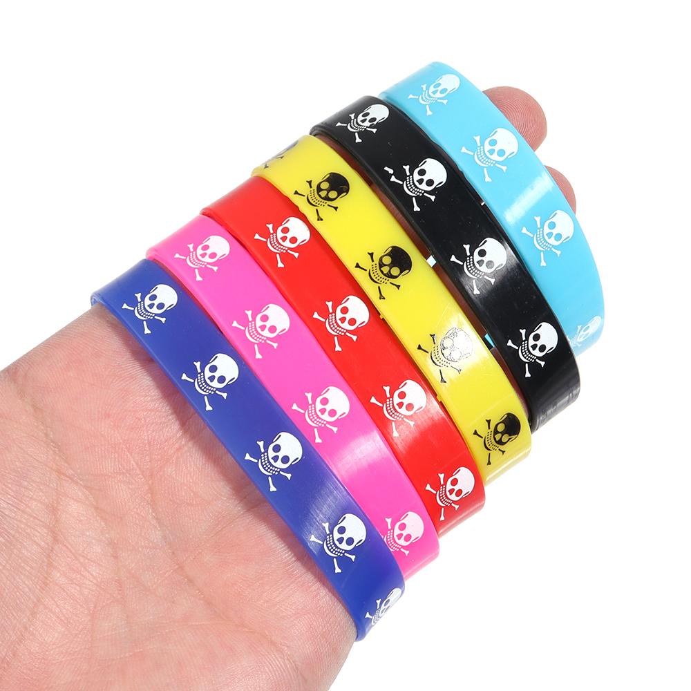 6pcs/lot Color Silicone Sports Bracelets Halloween Skull Style for Party Jewelry Gifts Teens Unisex Fitness Wristbands Wholesale