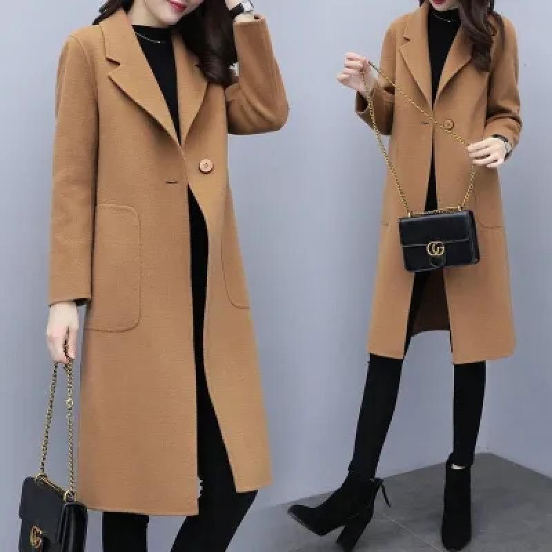 Korean Style Mid-Length Loose Woolen Coat - 2025 Trend, Autumn Winter, Plus Size, Thickened Women's Outerwear