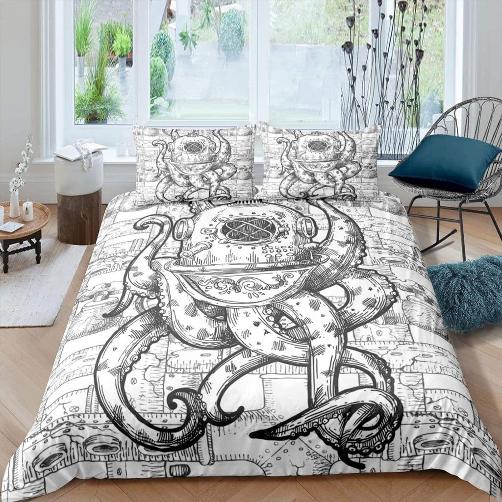 Comforter Octopus Green Octopus Tentacles Twin Bedding Set Sea Marine Theme Underwater Animal Comforter