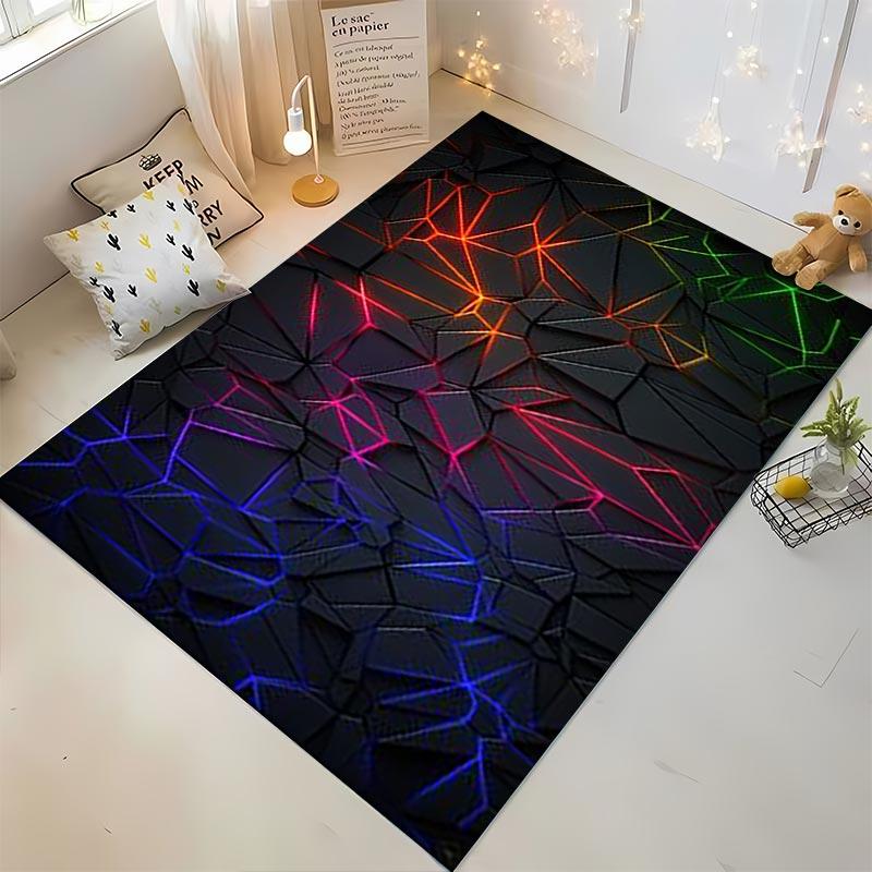 Geometric Pattern Carpet with Multicolor Neon Lines, Modern Style. Suitable for use as an anti-slip for living room bedroom sofas