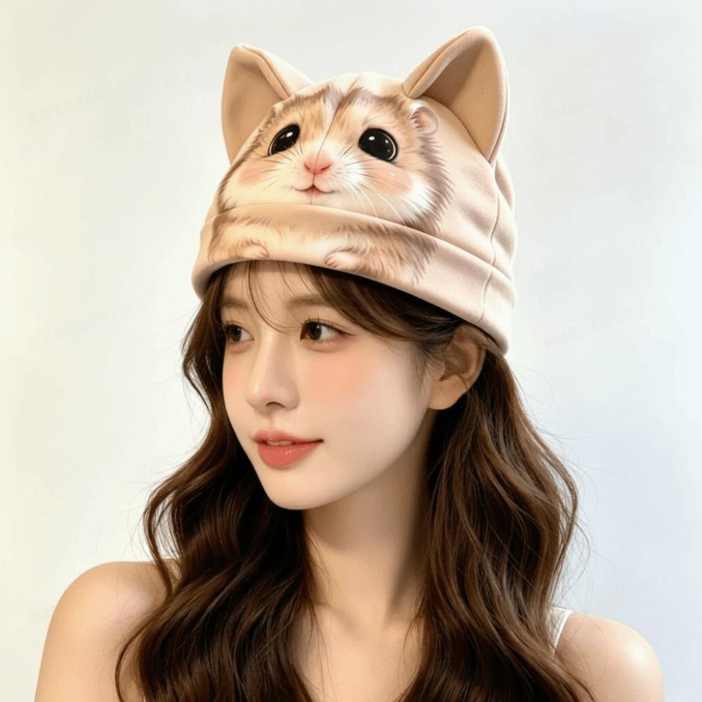 Animal Ear Animal Beanie Hat Cartoon Print Cartoon Beanie New Ear Beanie Hat Daily Outfits