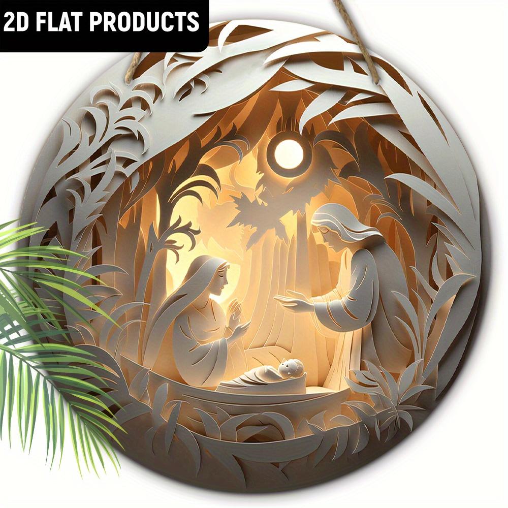 Wooden 1pc 2D Flat Nativity Scene Christmas Wall Decor, Ornament Sign, Classic for Door, Wall, Home, Room, Farmhouse, Street, Shop, Garage, Garden