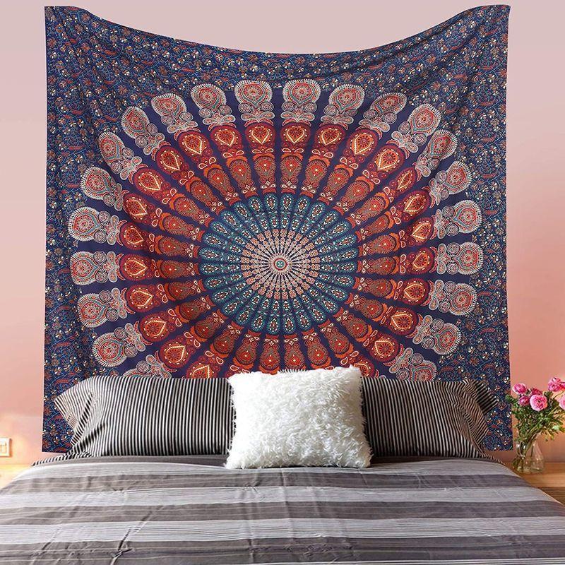 Polyester Boho Mandala Floral Tapestry, Bohemian Aesthetic Wall Hanging, Bedroom Living Room Home Decor, Gift
