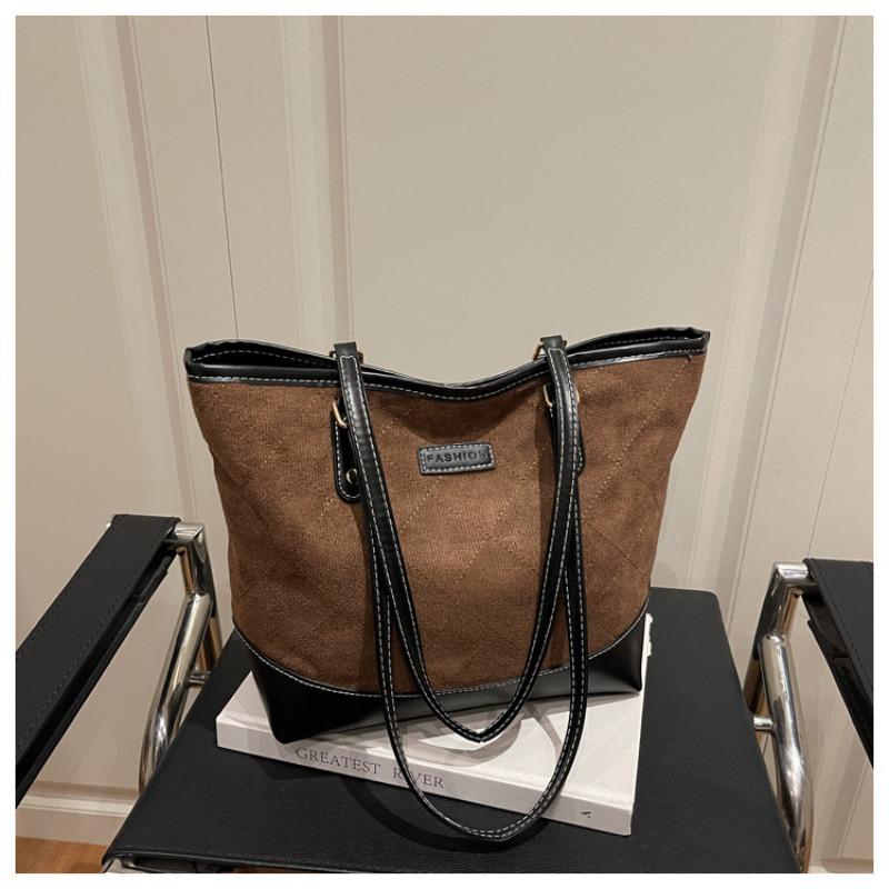 Large capacity commuter simple tote bag autumn new fashion diamond handbag retro splicing shoulder bag