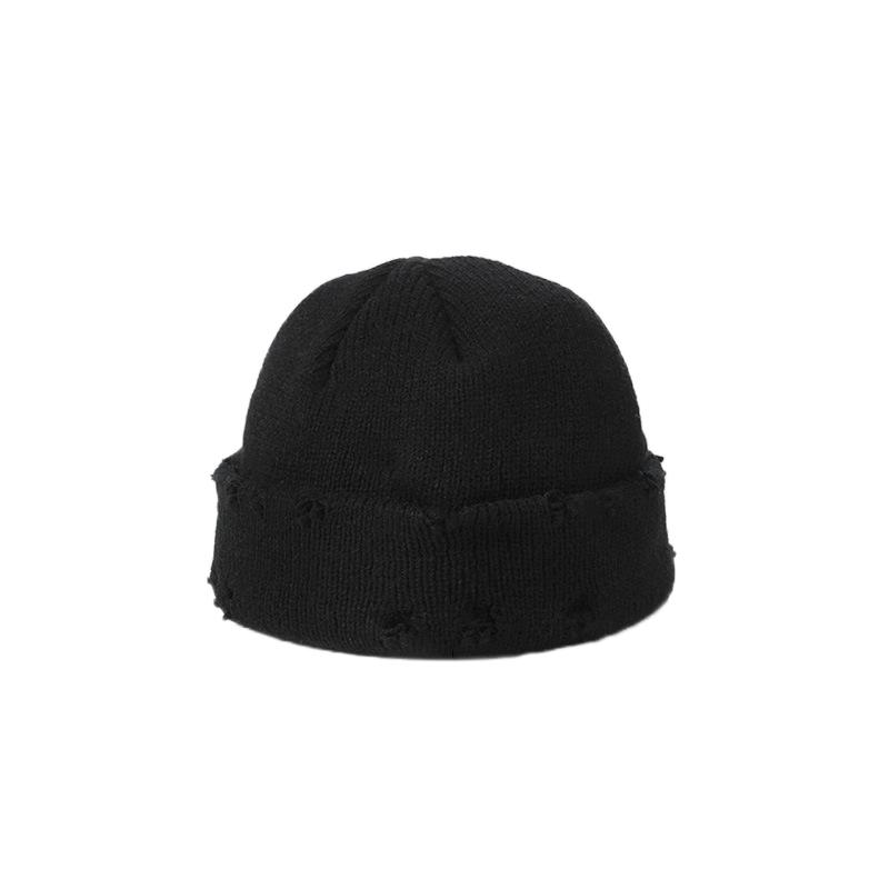 Winter Harajuku Y2K Beanies Knitted Hat Women  Warm Thick Flanging Metal Ring Short Hat Unisex Basic Cap