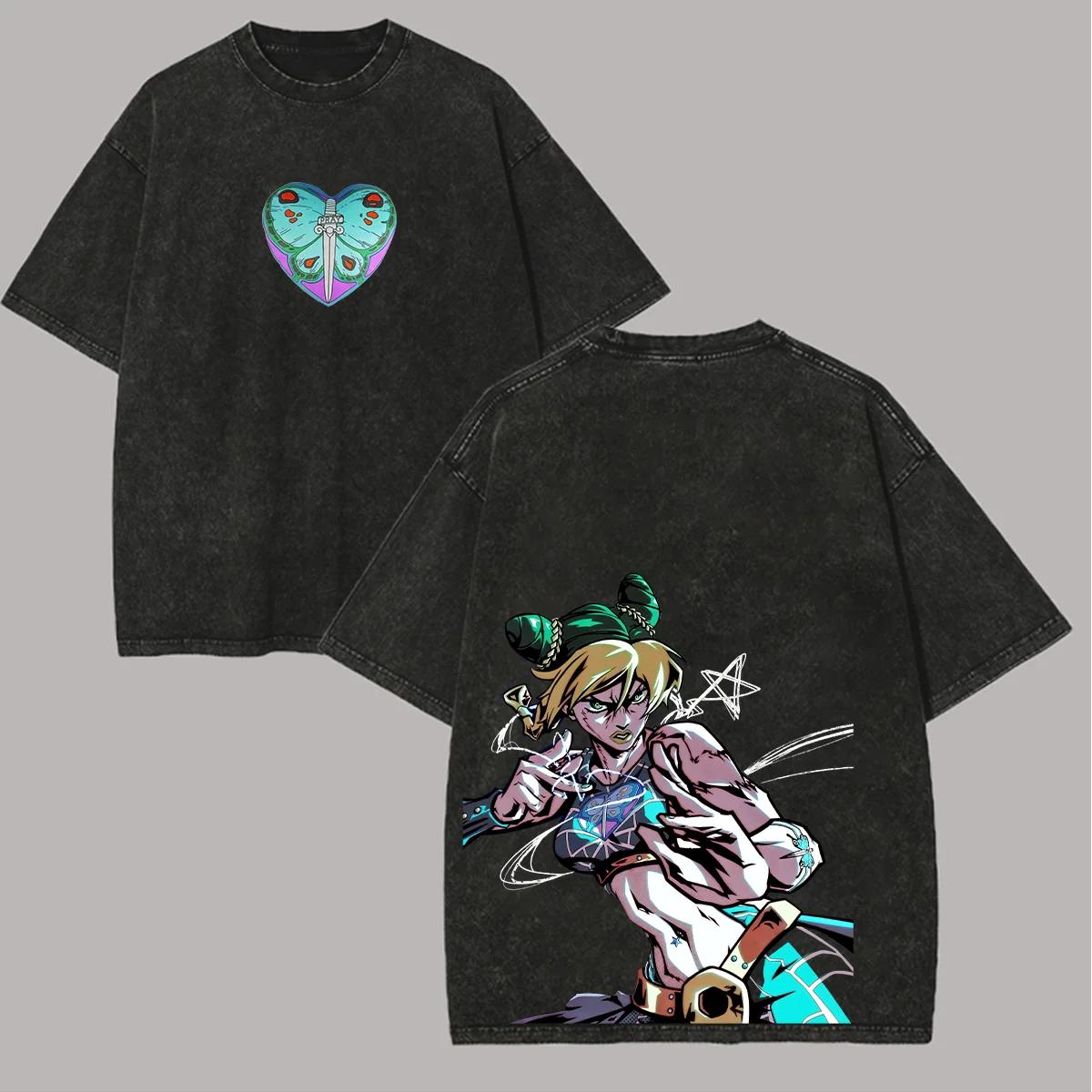 

Kujo Jolyne JoJo s Bizarre Adventure T Shirt Anime Gothic Y2k Washed T-shirt Summer Casual Cotton Tees Tops Men Unisex Clothing S