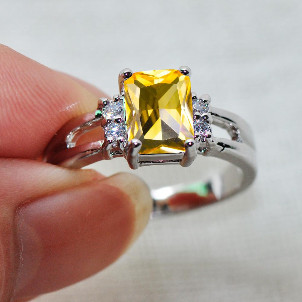 1 stk Sølvfarget Dame Rektangulært Klipp Gul Stein CZ Krystall Klo Ring Prinsesse Smykker Gave