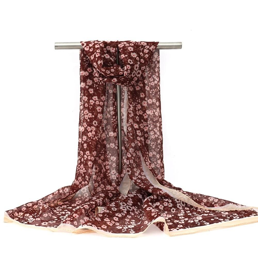 Floral Print Sunscreen Shawl Long Shawl Silk Elegant Chiffon Scarf  Women's Fashion
