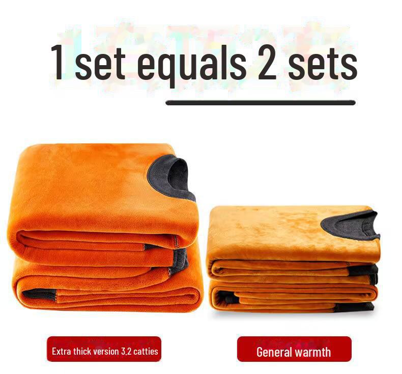 Men's Gold Velvet Thermal Underwear Set: Thick, Warm, Round-Neck Top and Bottoms for Winter.