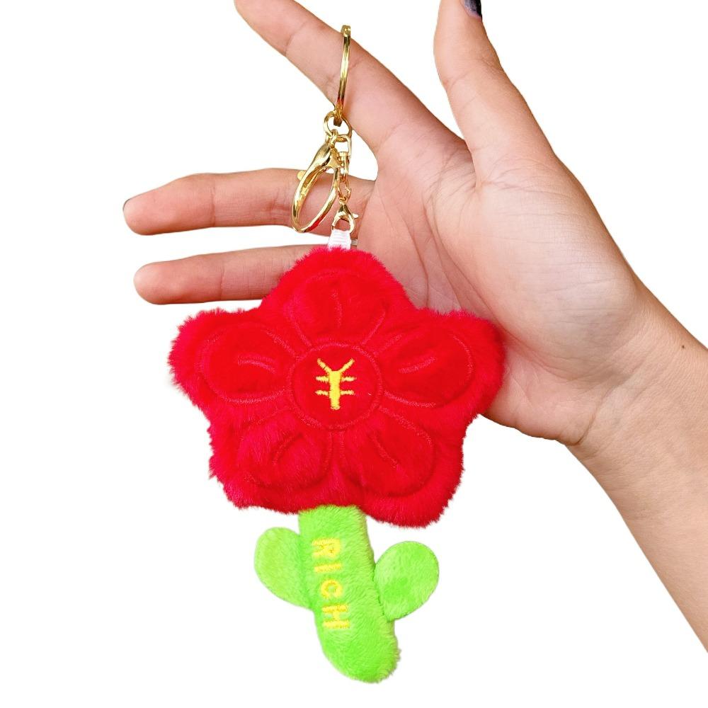 Bag Hanging Flower Keychain Charms Car Key Ring Portable Plush Flower Pendant Girl Gifts