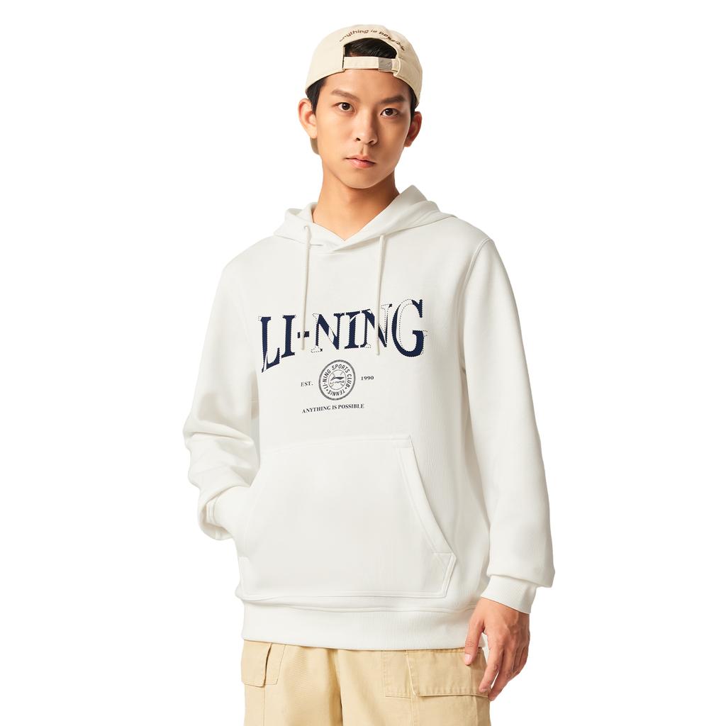 Li Ning Sports Lifestyle Series Letter Hooded Soft Comfortable Breathable Versatile Sweatshirt Men sweatshirt Off-White AWDV563-1